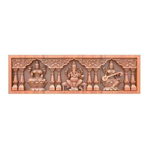 Teakwood Lakshmi Vinayagar Saraswathi Wall Panel - Wooden Crafts collection | Indraniie