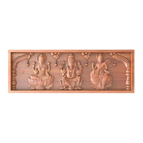 Wooden Lakshmi Vinayagar Saraswathi with Lamp design - Wooden Crafts collection | Indraniie