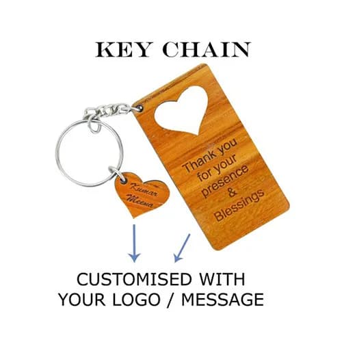 Custom Wooden Heart key Chain - Wedding & Function Return Gifts collection | Indraniie