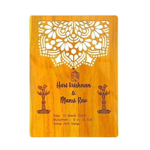 Teak Wood Wedding Card - Wedding & Function Return Gifts collection | Indraniie