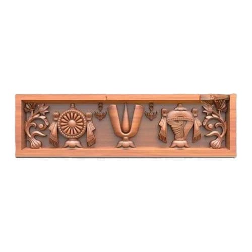 36" Wooden Vishnu Namam Sangu Chakra Panel - Wooden Crafts collection | Indraniie