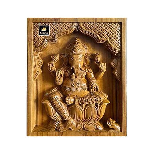 Teak Wood Carved Lord Ganesha Panel